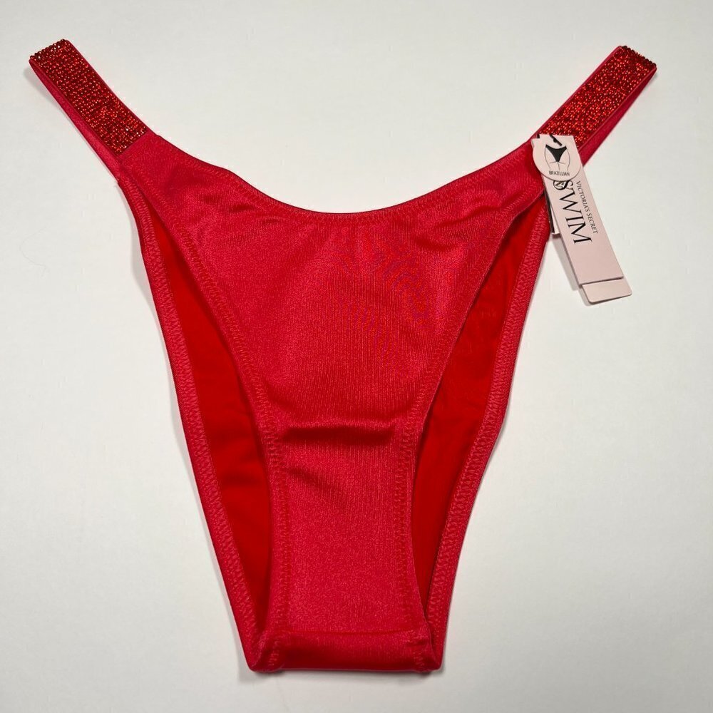 Victoria Secret XL Brazilian Bikini Bottom Shine Strap Strawberry Pink